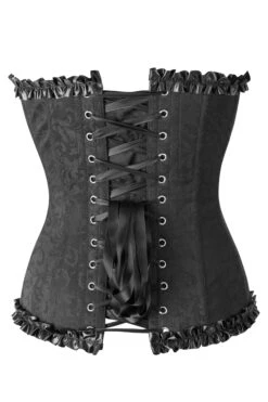 Black Brocade Sweetheart Corset With Ruffle Trim -Corset Story A30792