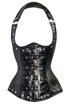 Black Leather Look PU Underbust With Halter Strap