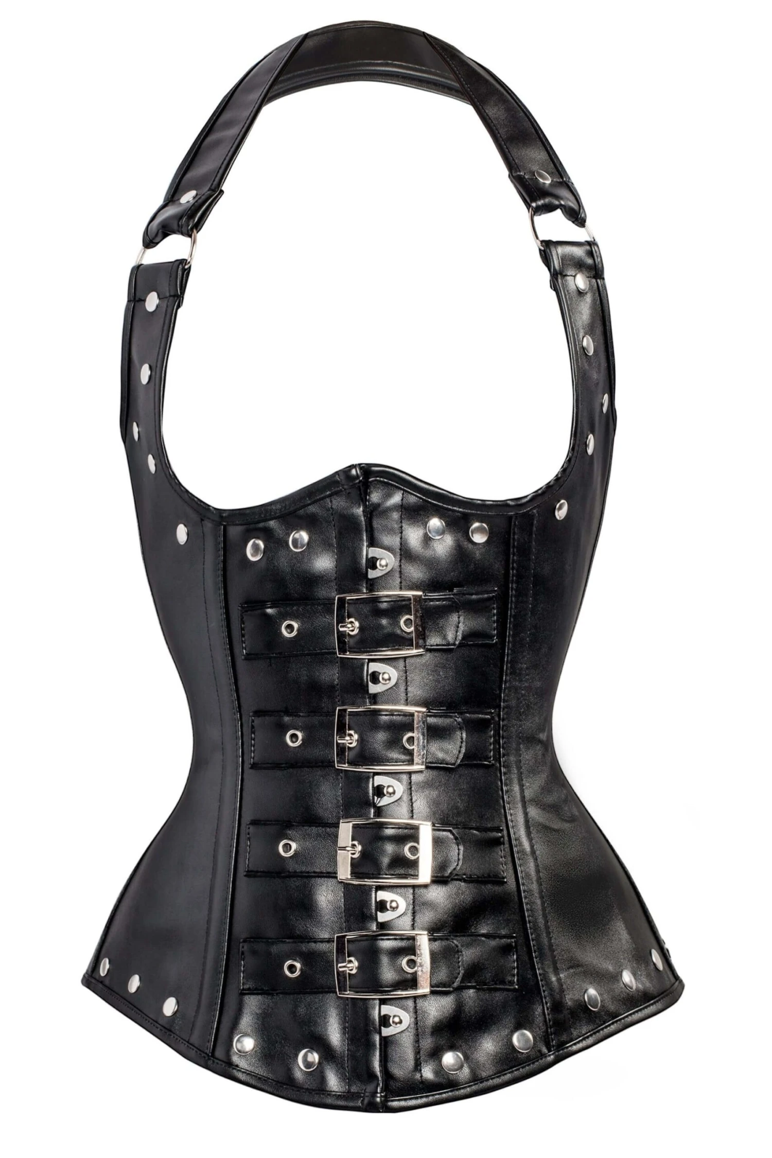 Black Leather Look PU Underbust With Halter Strap 1 Black Leather Look PU Underbust With Halter Strap