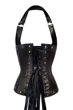 Black Leather Look PU Underbust With Halter Strap 27 Black Leather Look PU Underbust With Halter Strap -Corset Story A35062