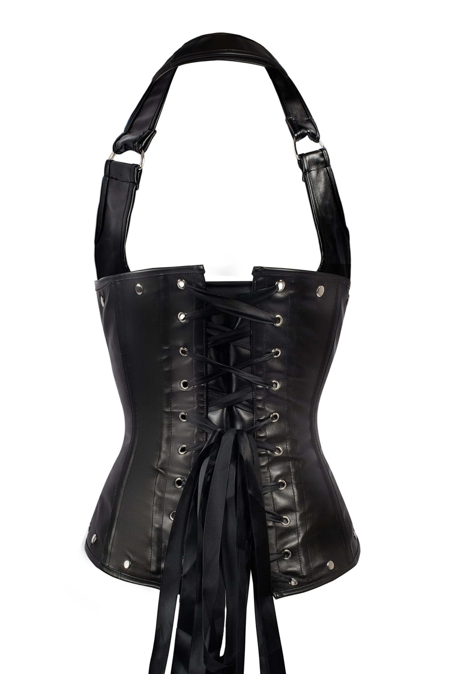 Black Leather Look PU Underbust With Halter Strap 14 Black Leather Look PU Underbust With Halter Strap - Image 14