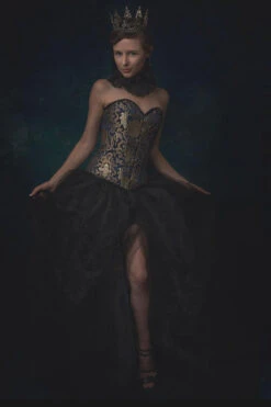 Blue With Gold Brocade Pattern Overbust With Hooks -Corset Story A3733 Customerpic June2021 1