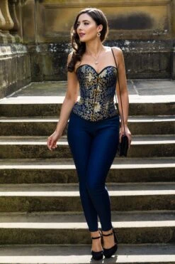 Blue With Gold Brocade Pattern Overbust With Hooks -Corset Story A3733 July2020 website 1 a34977ab 485a 4d04 9de5 6b66e0c44b2a