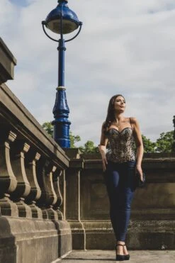 Blue With Gold Brocade Pattern Overbust With Hooks -Corset Story A3733 July2020 website 3