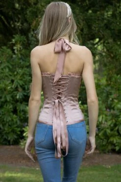 Rose Gold Halterneck Overbust Ribbon Corset 29 Rose Gold Halterneck Overbust Ribbon Corset -Corset Story A3787 website 2