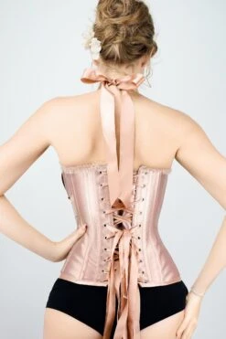 Rose Gold Halterneck Overbust Ribbon Corset 19 Rose Gold Halterneck Overbust Ribbon Corset -Corset Story A3787 Back