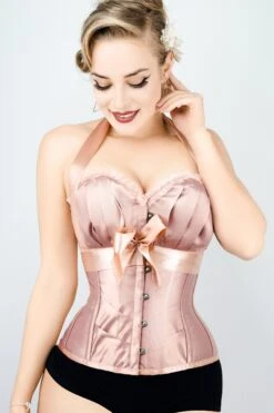 Rose Gold Halterneck Overbust Ribbon Corset