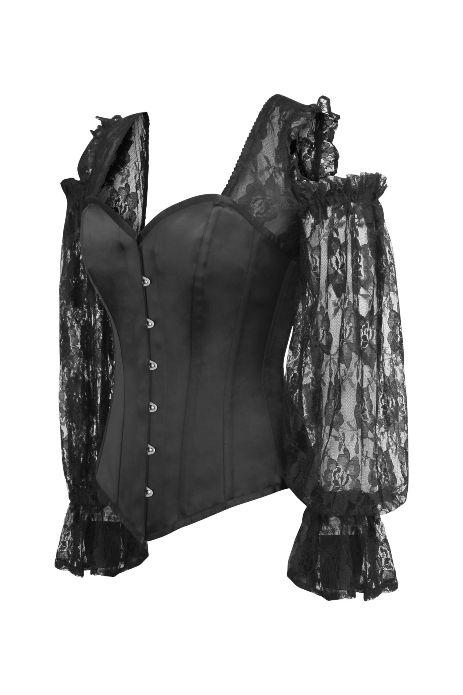 Black Satin Overbust With Lace Sleeves 3 Black Satin Overbust With Lace Sleeves - Image 3