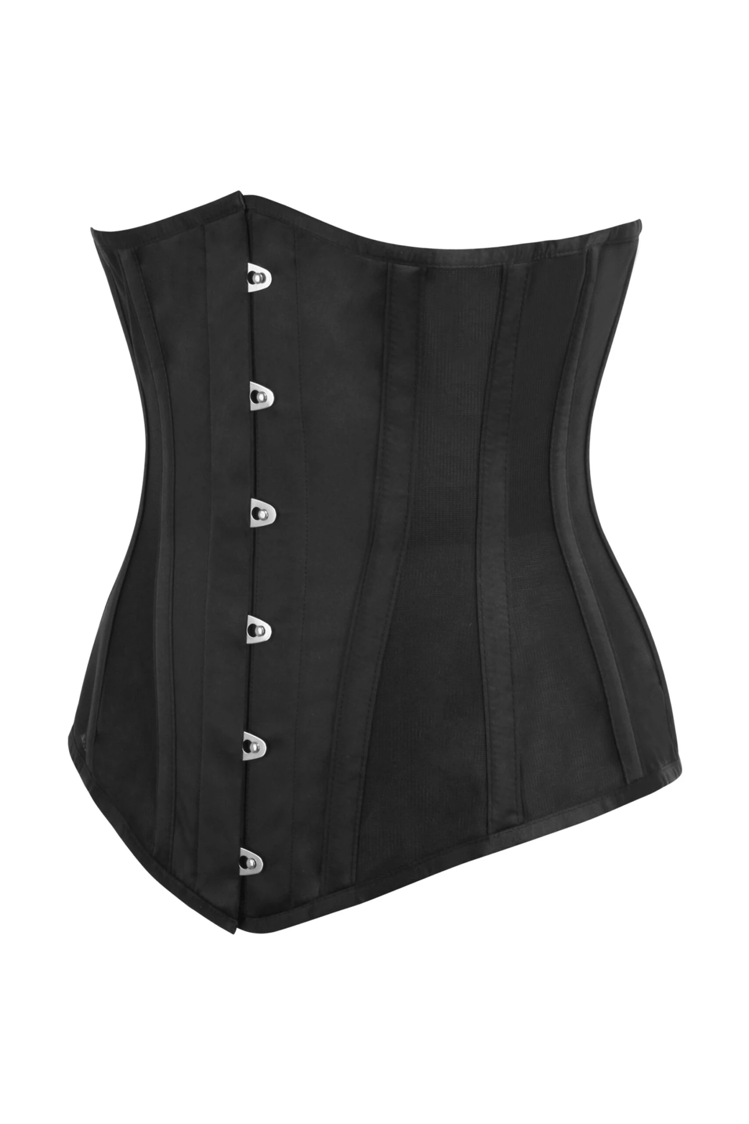 Black Satin Longline Underbust Corset With Black Mesh Panels 3 Black Satin Longline Underbust Corset With Black Mesh Panels - Image 3
