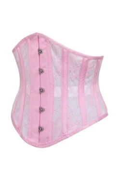 Pink Satin Underbust Corset With Mesh Panels And Lace Overlay -Corset Story BC 0053