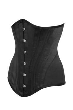 Black Satin Longline Underbust Corset With Hip Panels -Corset Story BC 0063