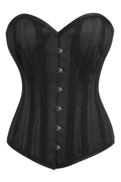 Black Satin Overbust Corset With Embroidered Channels