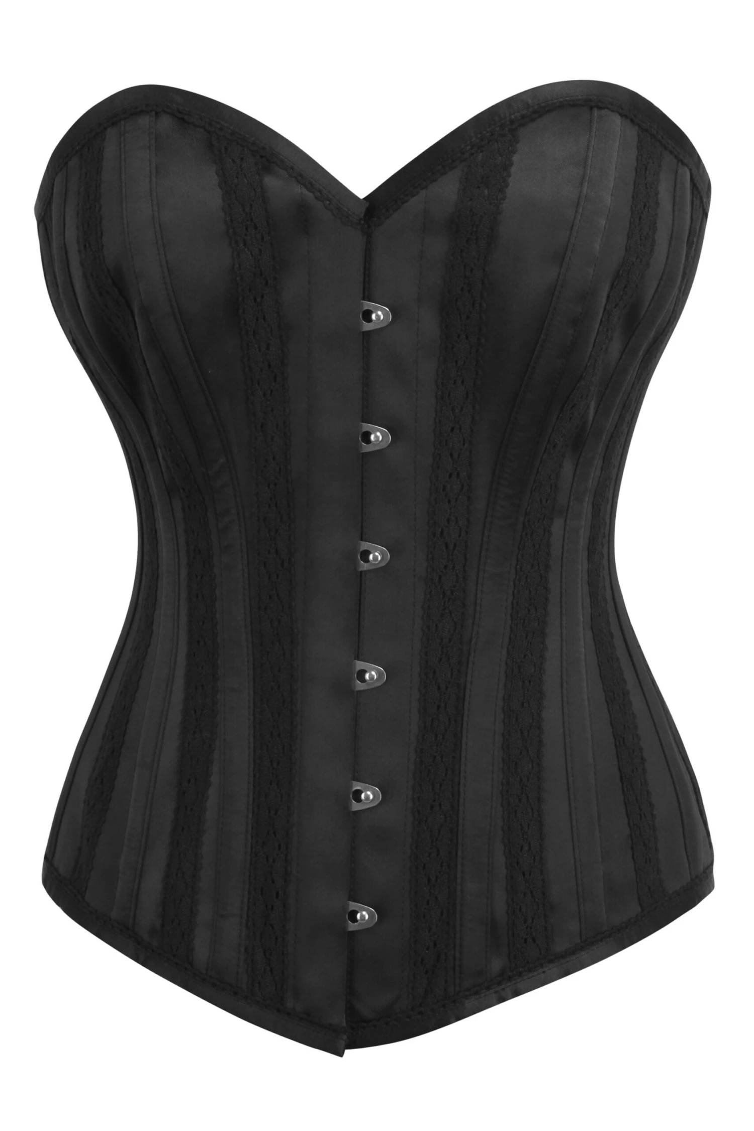 Black Satin Overbust Corset With Embroidered Channels 1 Black Satin Overbust Corset With Embroidered Channels