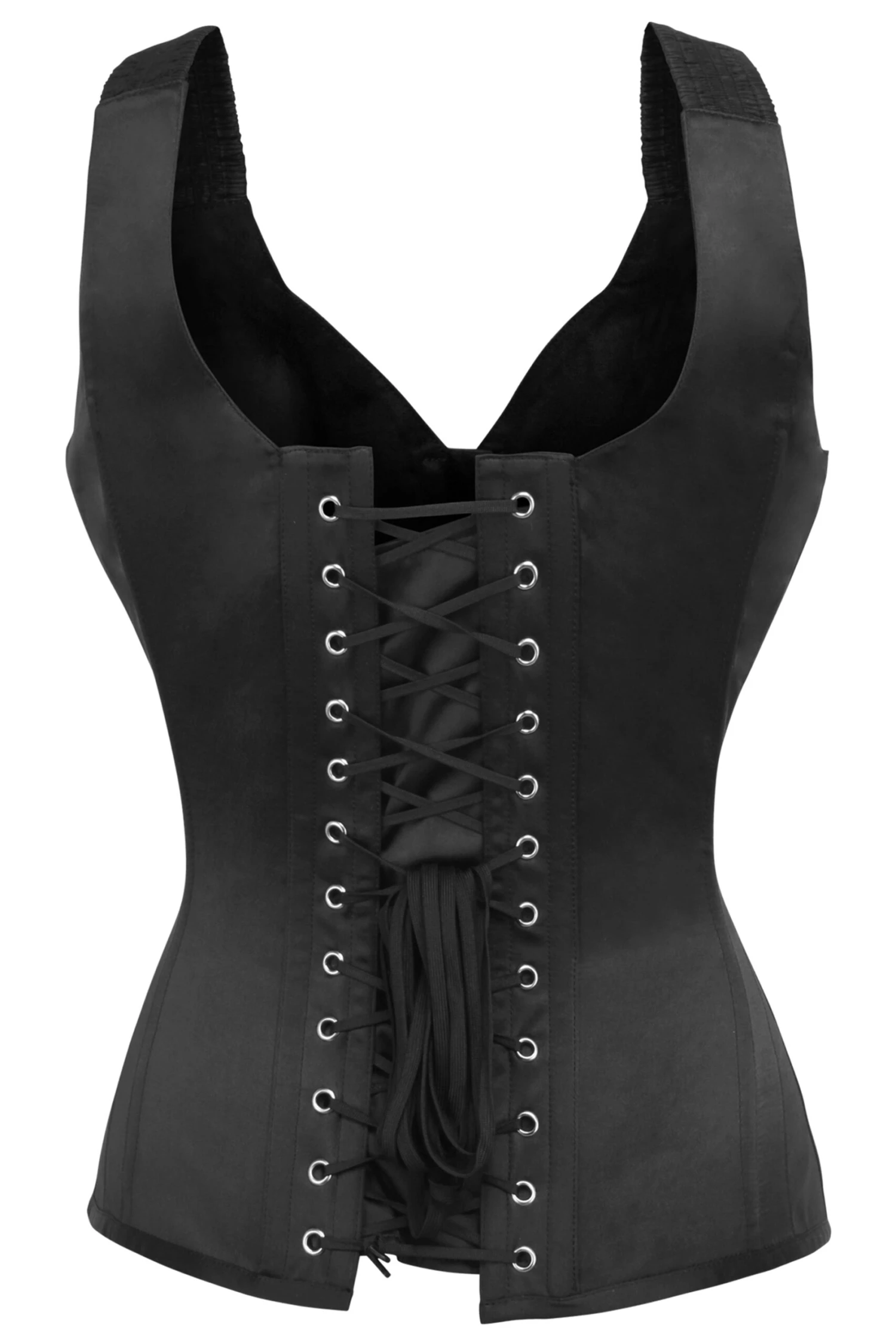 Black Satin Overbust Corset With Shoulder Straps And Zip 2 Black Satin Overbust Corset With Shoulder Straps And Zip - Image 2