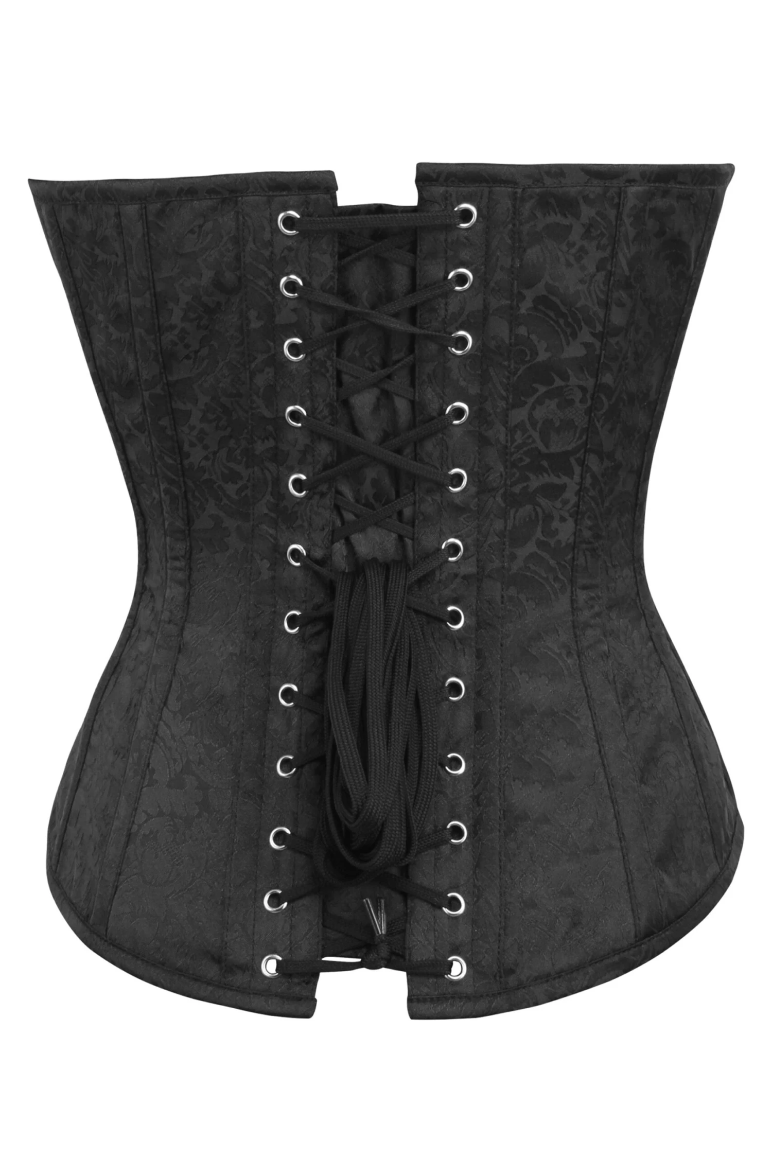 Black Brocade Overbust Corset With Front Zip And Button Detailing 2 Black Brocade Overbust Corset With Front Zip And Button Detailing - Image 2