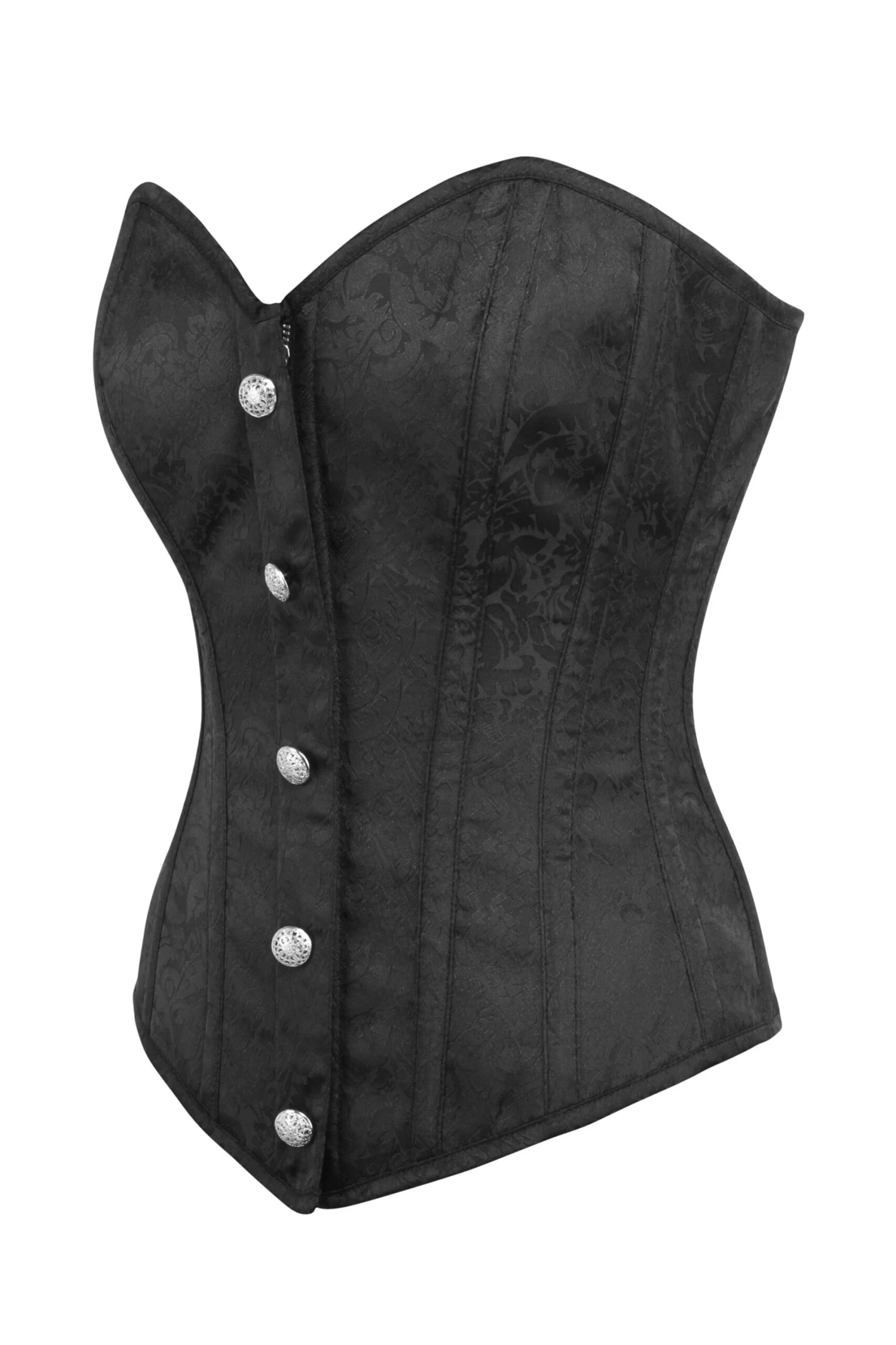 Black Brocade Overbust Corset With Front Zip And Button Detailing 3 Black Brocade Overbust Corset With Front Zip And Button Detailing - Image 3