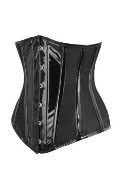 Black PVC Underbust Corset With Side Mesh Panels -Corset Story BC 0193