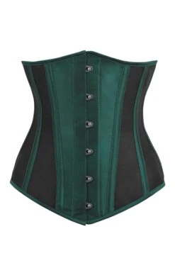 Green Taffeta And Mesh Underbust Corset With Hip Panels