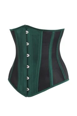 Green Taffeta And Mesh Underbust Corset With Hip Panels -Corset Story BC 0263