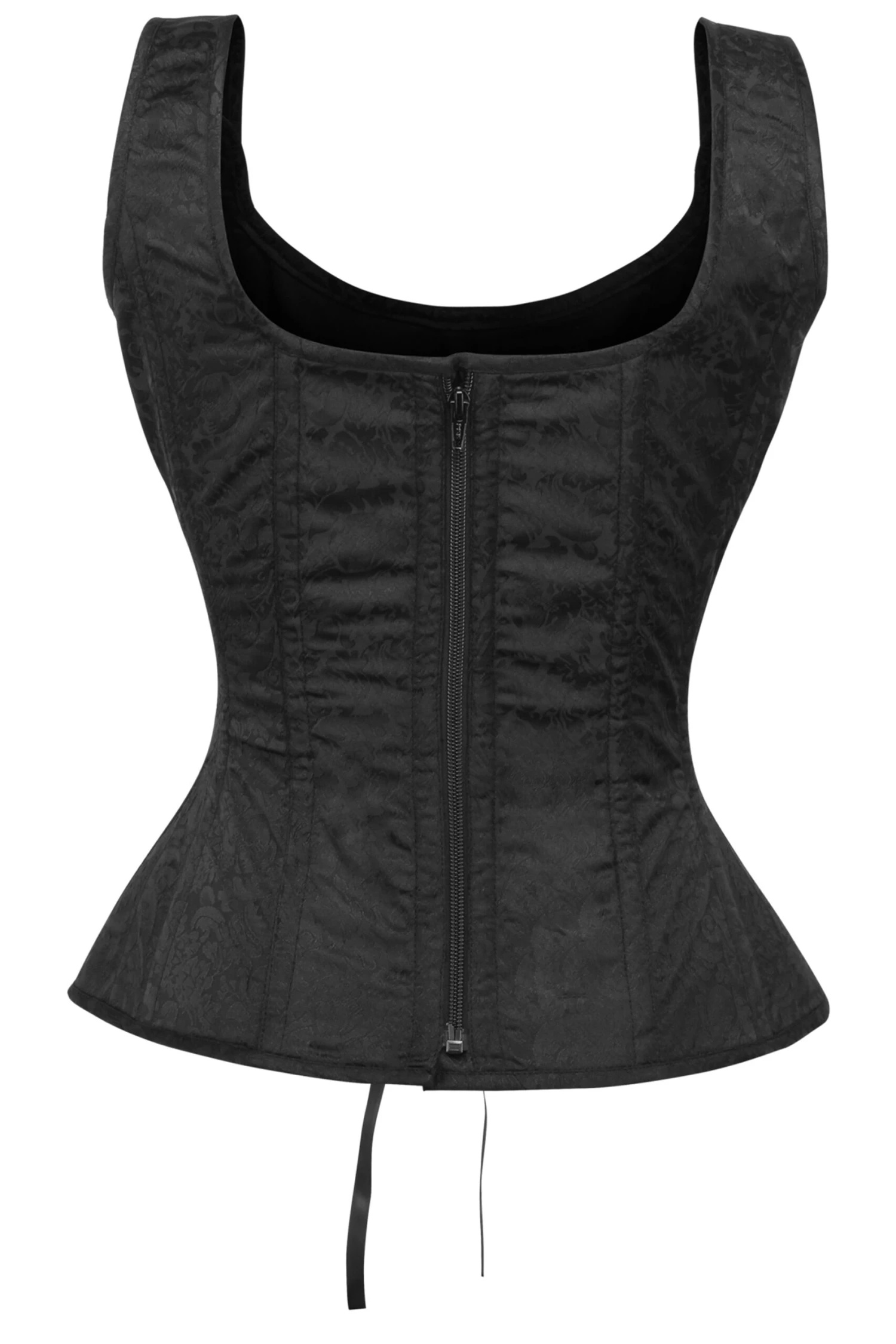 Black Brocade Overbust Corset With Zip Fastening And Button Detail Straps 2 Black Brocade Overbust Corset With Zip Fastening And Button Detail Straps - Image 2