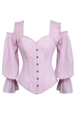Pink Corset Top With Long Sleeves And A Cold Shoulder