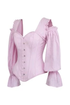 Pink Corset Top With Long Sleeves And A Cold Shoulder 5 Pink Corset Top With Long Sleeves And A Cold Shoulder -Corset Story BC 0303
