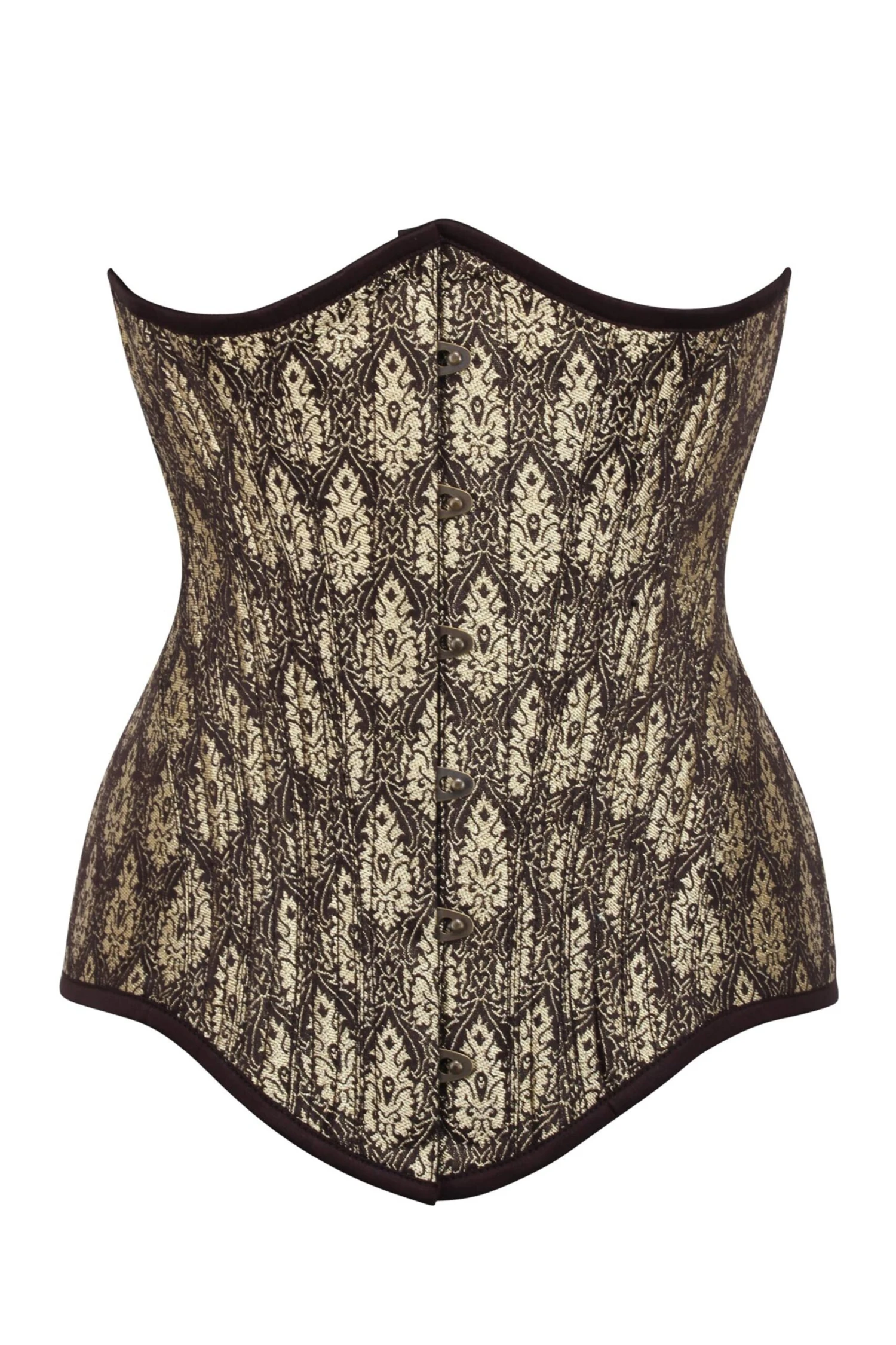 Longline Brown And Gold Brocade Underbust Corset 1 Longline Brown And Gold Brocade Underbust Corset
