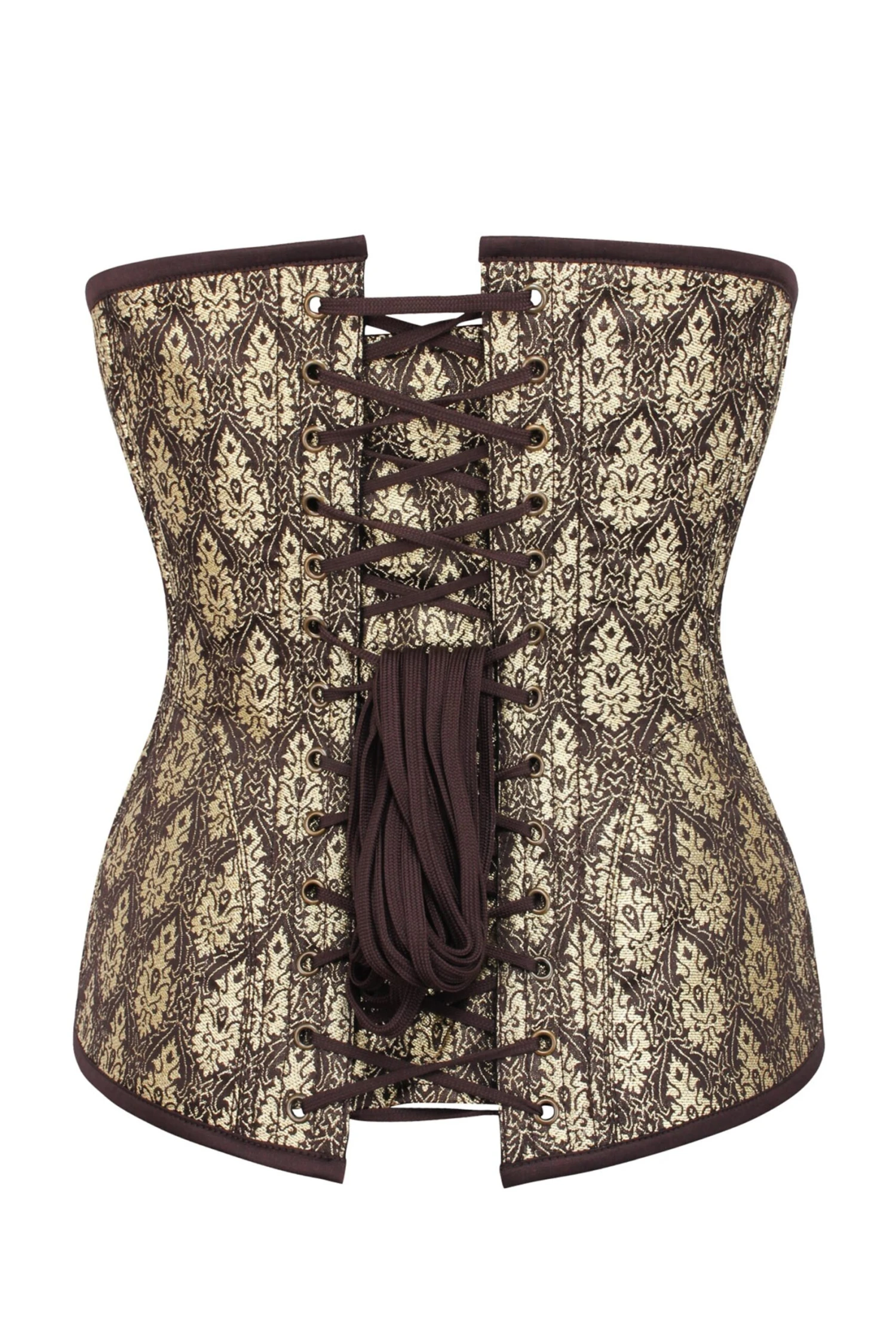 Longline Brown And Gold Brocade Underbust Corset 2 Longline Brown And Gold Brocade Underbust Corset - Image 2