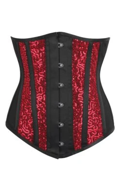 Black And Red Underbust Corset With Mesh Panels And Sequins