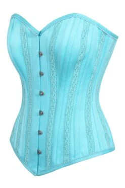 Cyan Blue Satin Overbust With Lace Trim Detailing -Corset Story BC 0433