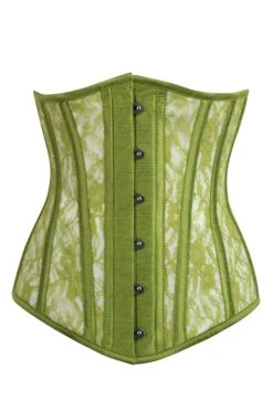 Longline Green Mesh Underbust Corset With Floral Lace