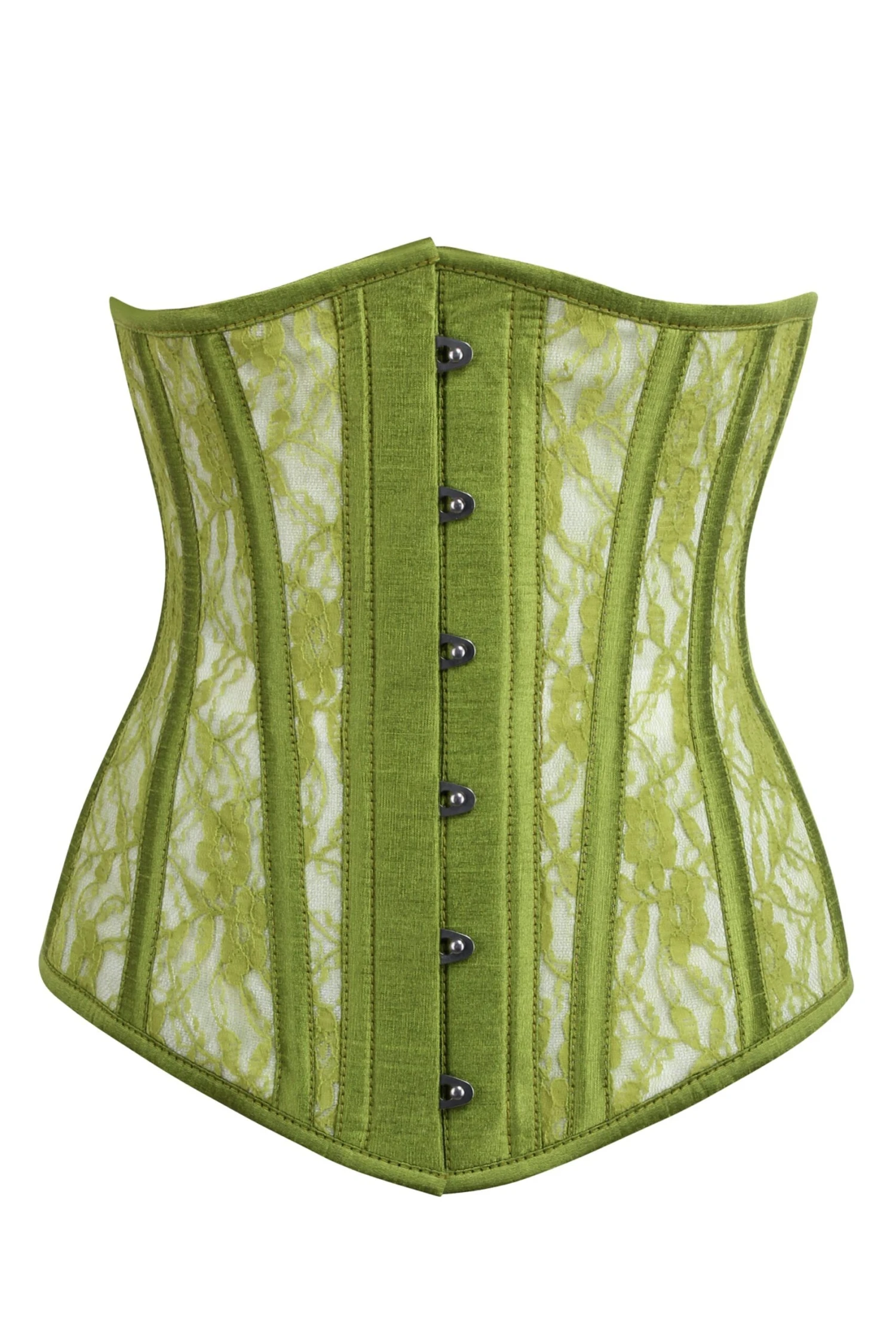 Longline Green Mesh Underbust Corset With Floral Lace 1 Longline Green Mesh Underbust Corset With Floral Lace