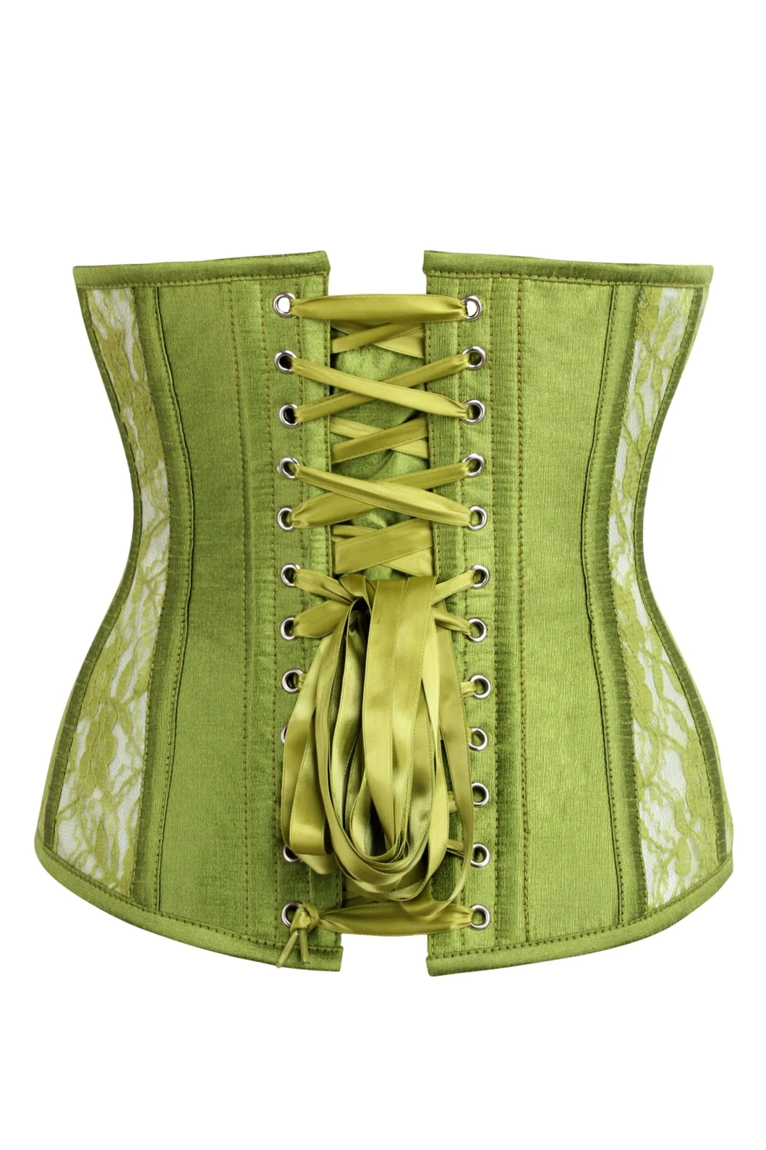Longline Green Mesh Underbust Corset With Floral Lace 2 Longline Green Mesh Underbust Corset With Floral Lace - Image 2