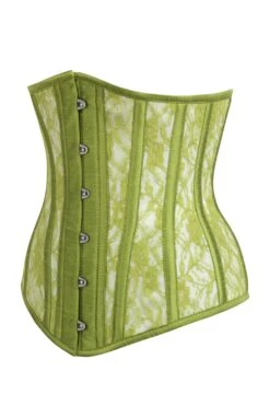 Longline Green Mesh Underbust Corset With Floral Lace 5 Longline Green Mesh Underbust Corset With Floral Lace -Corset Story BC 0473