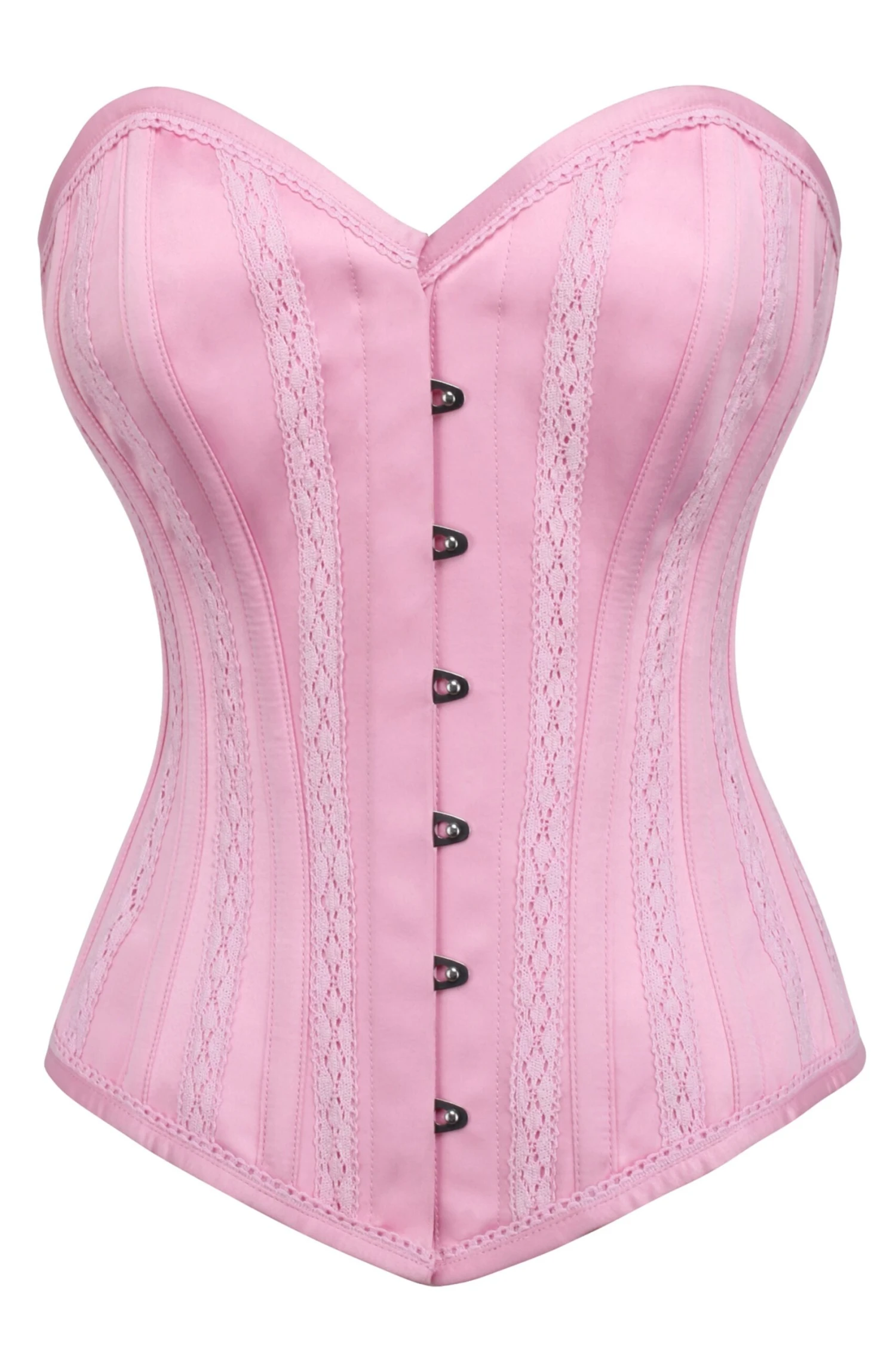 Pink Satin Overbust Corset With Lace Trims 1 Pink Satin Overbust Corset With Lace Trims