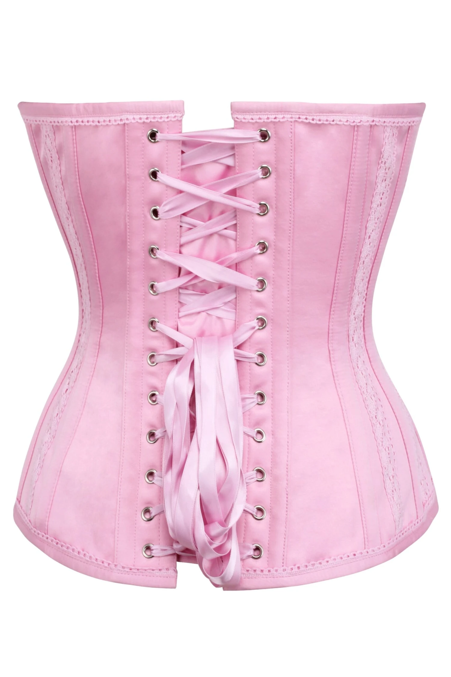 Pink Satin Overbust Corset With Lace Trims 2 Pink Satin Overbust Corset With Lace Trims - Image 2