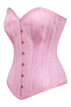 Pink Satin Overbust Corset With Lace Trims 5 Pink Satin Overbust Corset With Lace Trims -Corset Story BC 0503