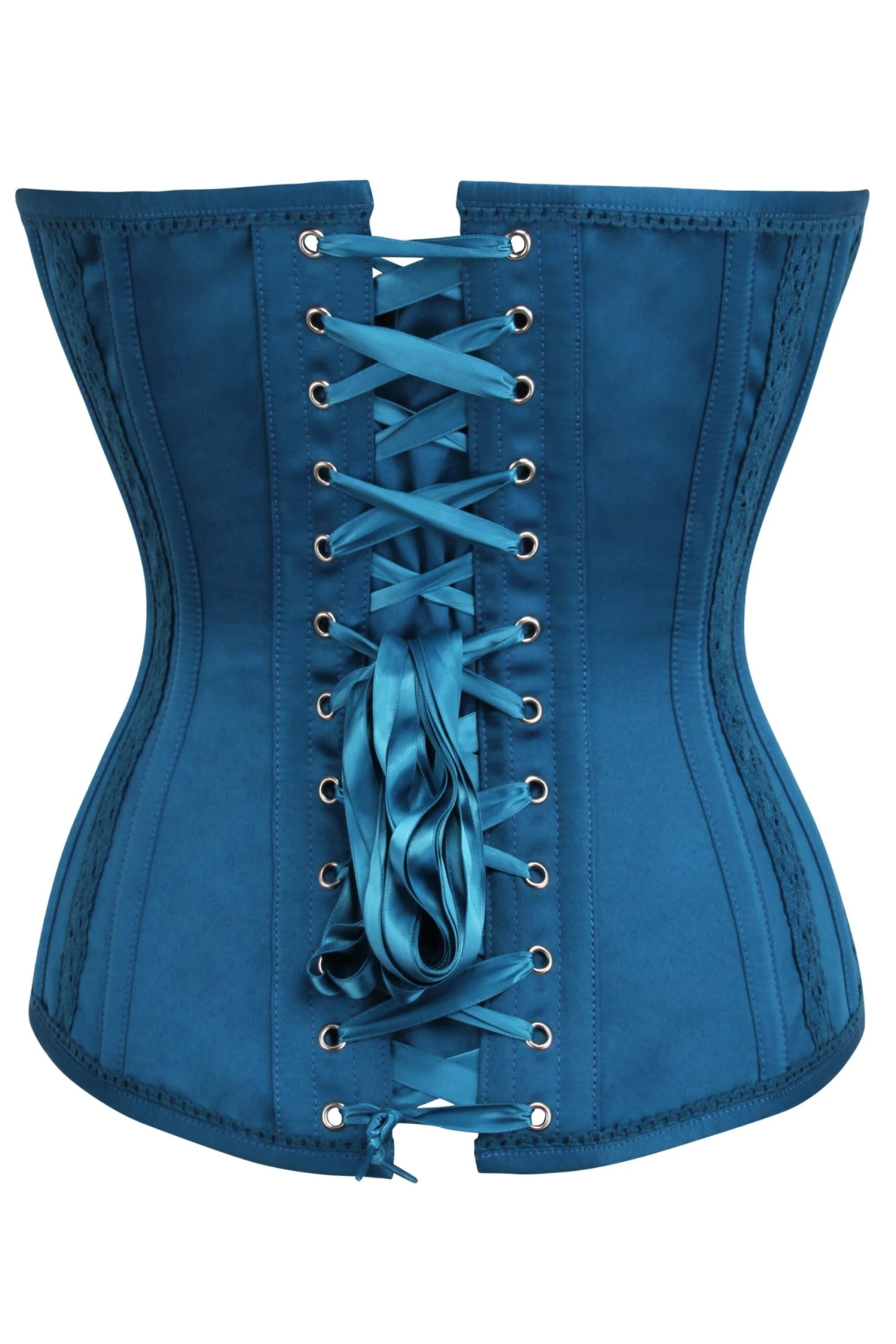 Blue Satin Overbust With Lace Trim Detailing 2 Blue Satin Overbust With Lace Trim Detailing - Image 2
