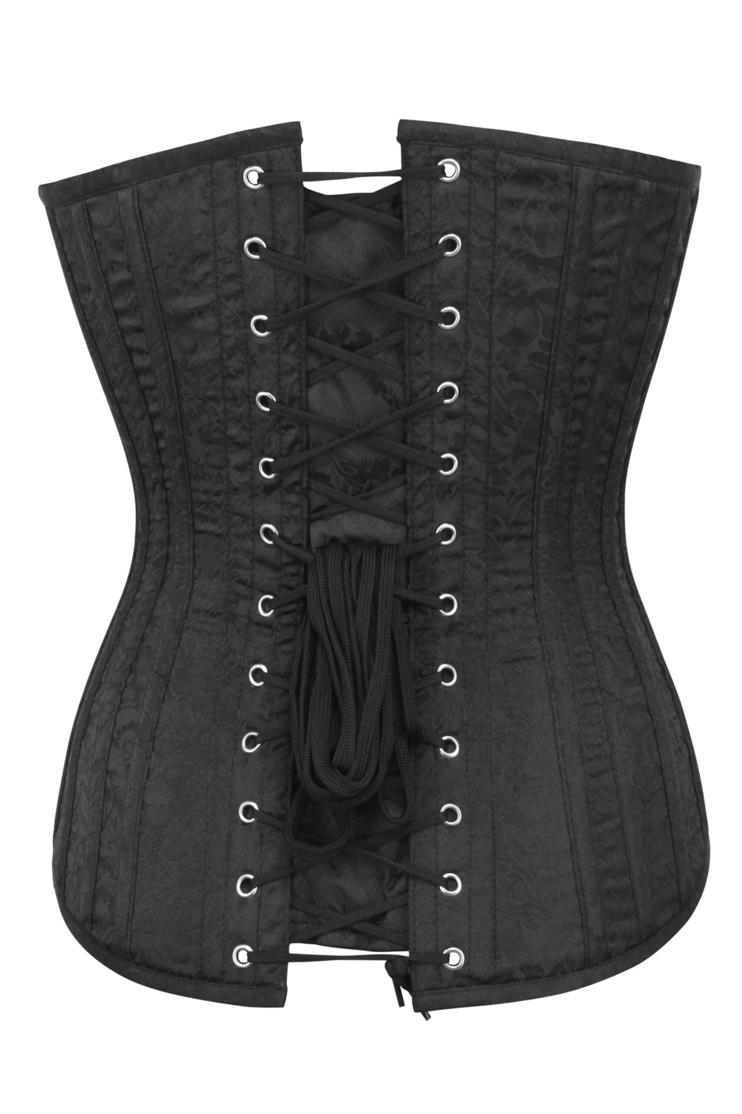 Black Brocade Overbust Corset With Plunge Neckline 2 Black Brocade Overbust Corset With Plunge Neckline - Image 2