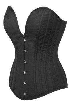 Black Brocade Overbust Corset With Plunge Neckline 5 Black Brocade Overbust Corset With Plunge Neckline -Corset Story BC 0553