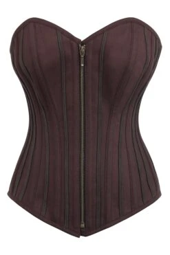Brown Overbust Corset With Zip Front