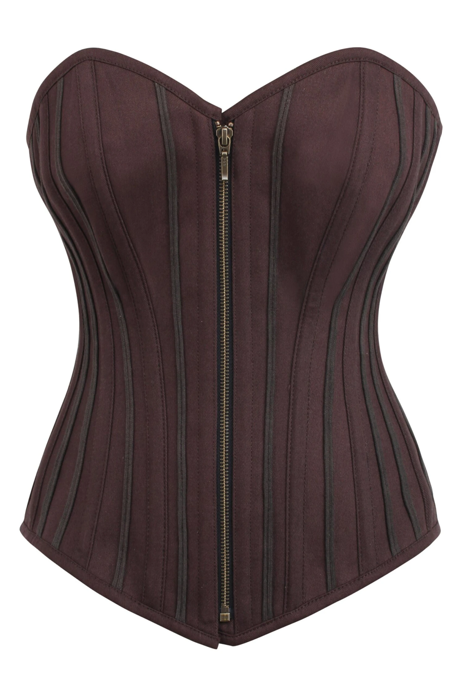 Brown Overbust Corset With Zip Front 1 Brown Overbust Corset With Zip Front