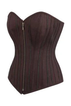 Brown Overbust Corset With Zip Front 5 Brown Overbust Corset With Zip Front -Corset Story BC 0563