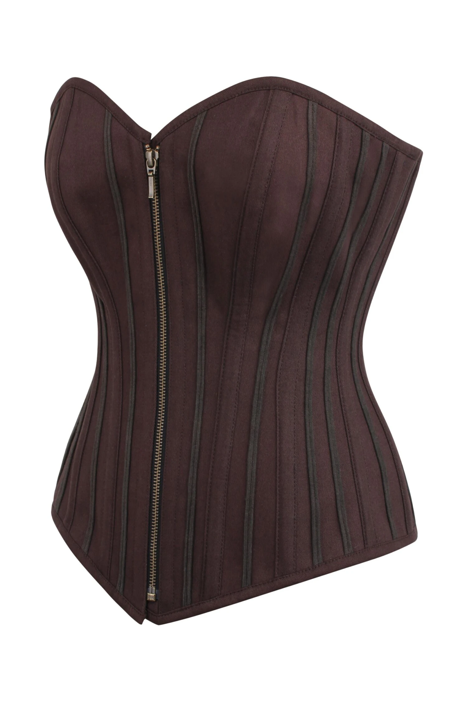 Brown Overbust Corset With Zip Front 3 Brown Overbust Corset With Zip Front - Image 3