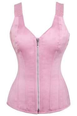 Pink Overbust Corset With Shoulder Straps And Zip