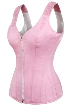 Pink Overbust Corset With Shoulder Straps And Zip -Corset Story BC 0573