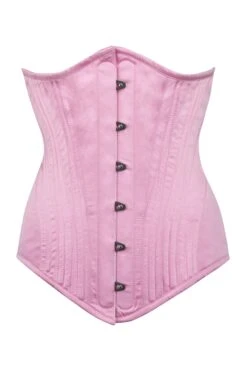 Pink Satin Longline Underbust Corset With Hip Panels