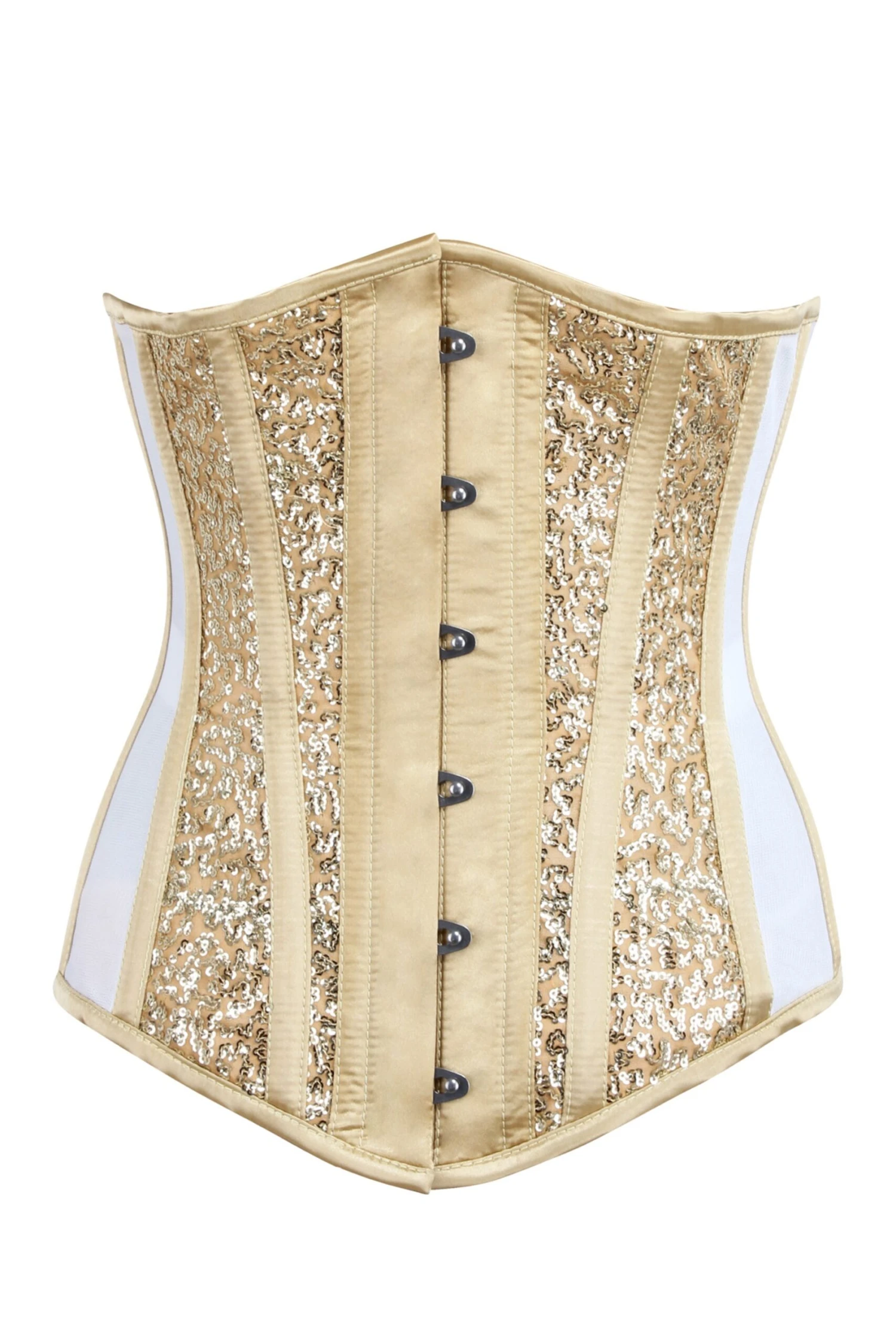 Longline Gold Sequin And Mesh Panel Underbust 1 Longline Gold Sequin And Mesh Panel Underbust