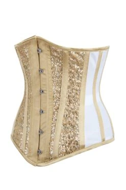 Longline Gold Sequin And Mesh Panel Underbust 5 Longline Gold Sequin And Mesh Panel Underbust -Corset Story BC 0653