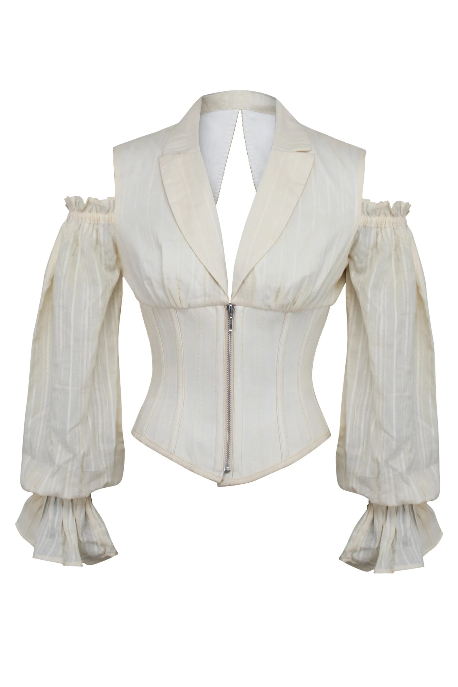 Ivory Corset Top With Front Zip And Long Sleeves 1 Ivory Corset Top With Front Zip And Long Sleeves